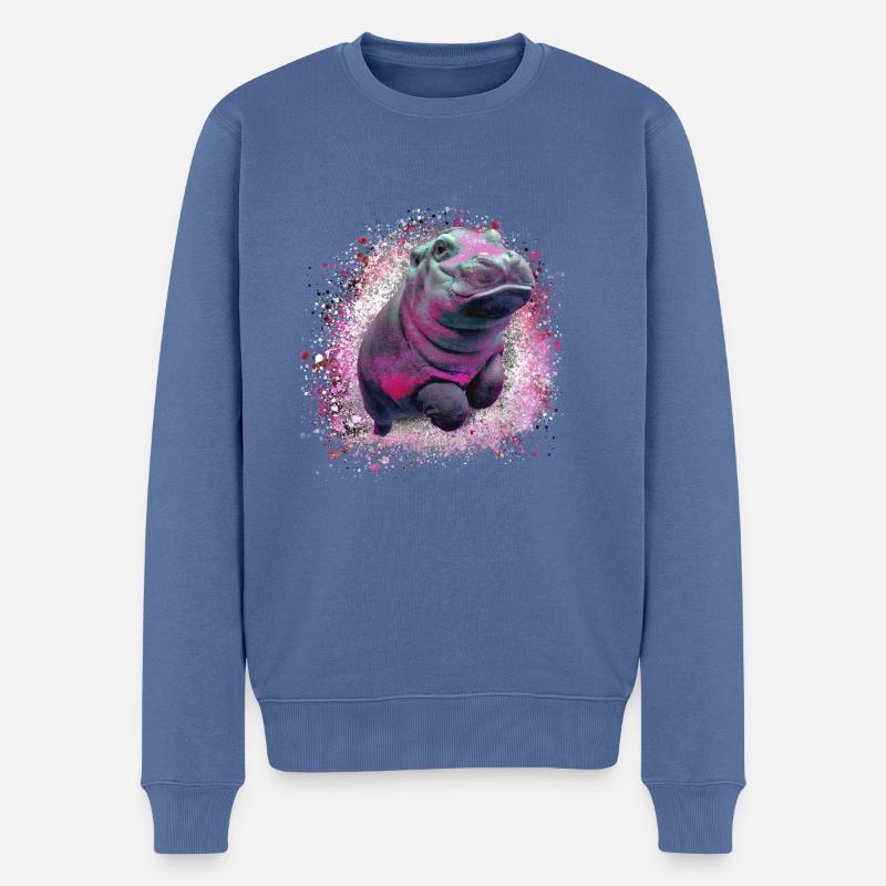 hippopotame, hippopotame, graffiti, peinture, bébé hippopotame, bébé - Pull Premium bio Homme - bleu pigeon