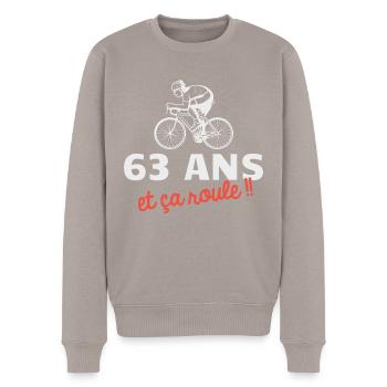 63 ans et ça roule Cyclisme Vélo - Pull Premium bio Homme - taupe - Devant - Nico (187cm)