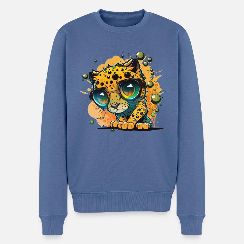 Leopard Kulleraugen Nerdbrille - Männer Premium Bio Pullover - Taubenblau