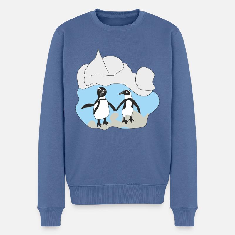 Zwei Pinguine - Männer Premium Bio Pullover - Taubenblau