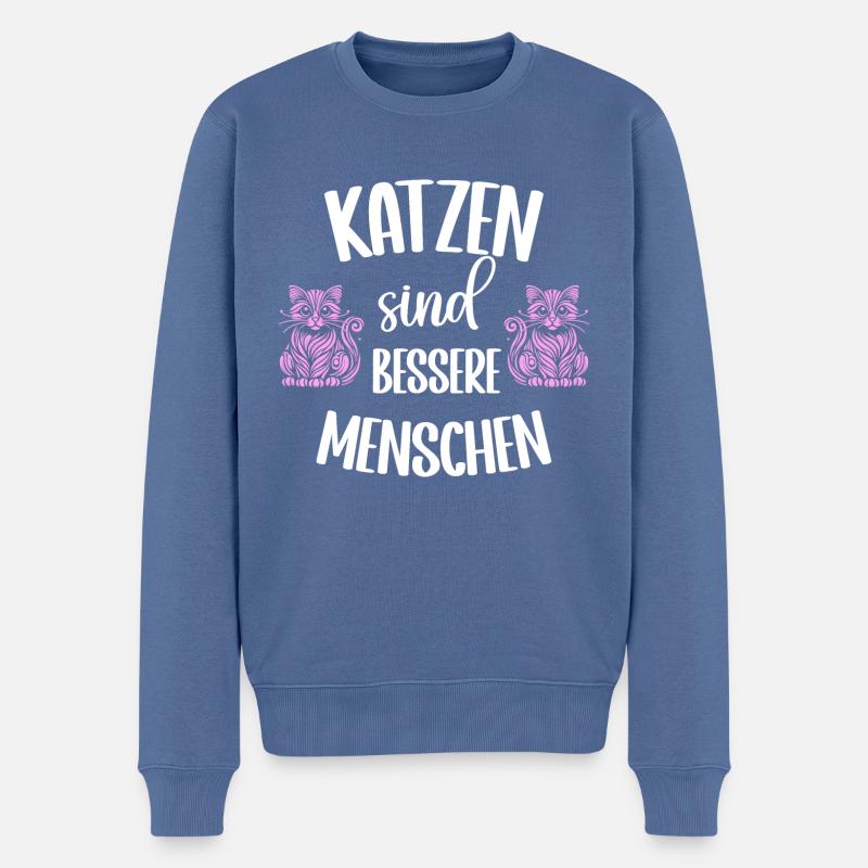 Katzen sind bessere Menschen - Männer Premium Bio Pullover - Taubenblau