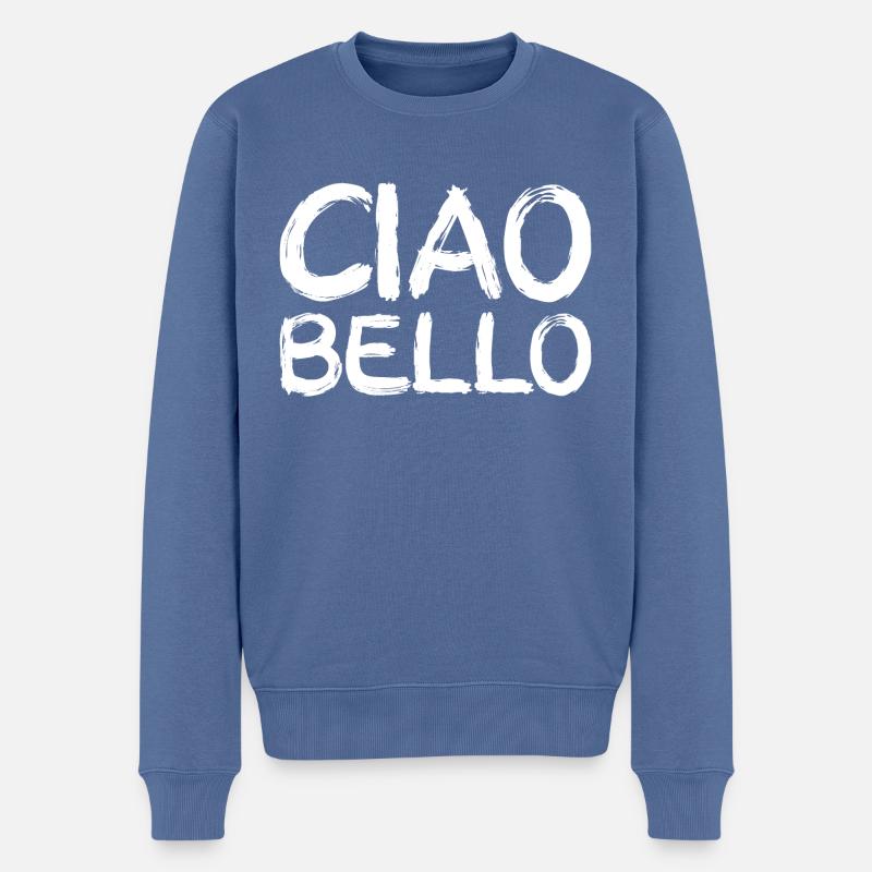 ciao bello, white - Männer Premium Bio Pullover - Taubenblau