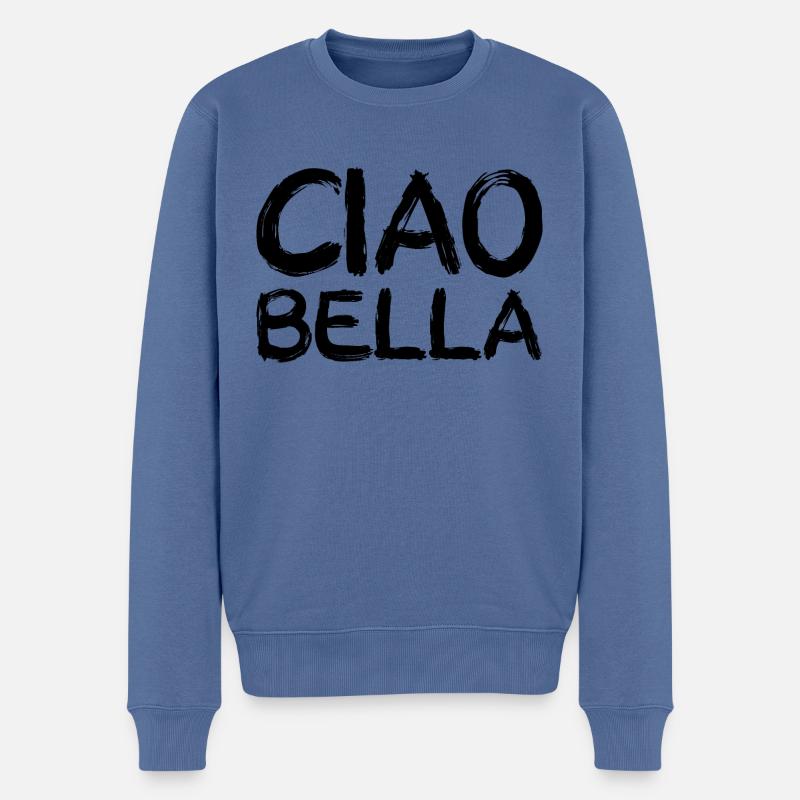 ciao bella, black - Männer Premium Bio Pullover - Taubenblau