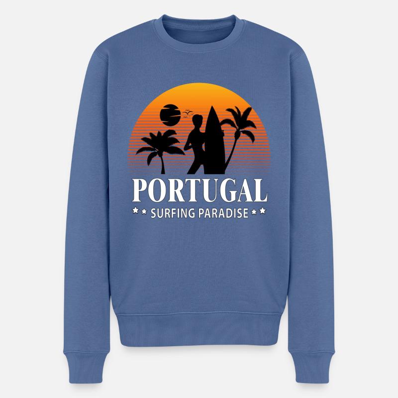 Surfing Paradise Portugal - Männer Premium Bio Pullover - Taubenblau