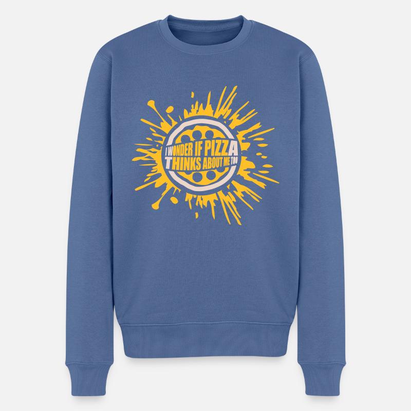 pizza thinks about me - Männer Premium Bio Pullover - Taubenblau