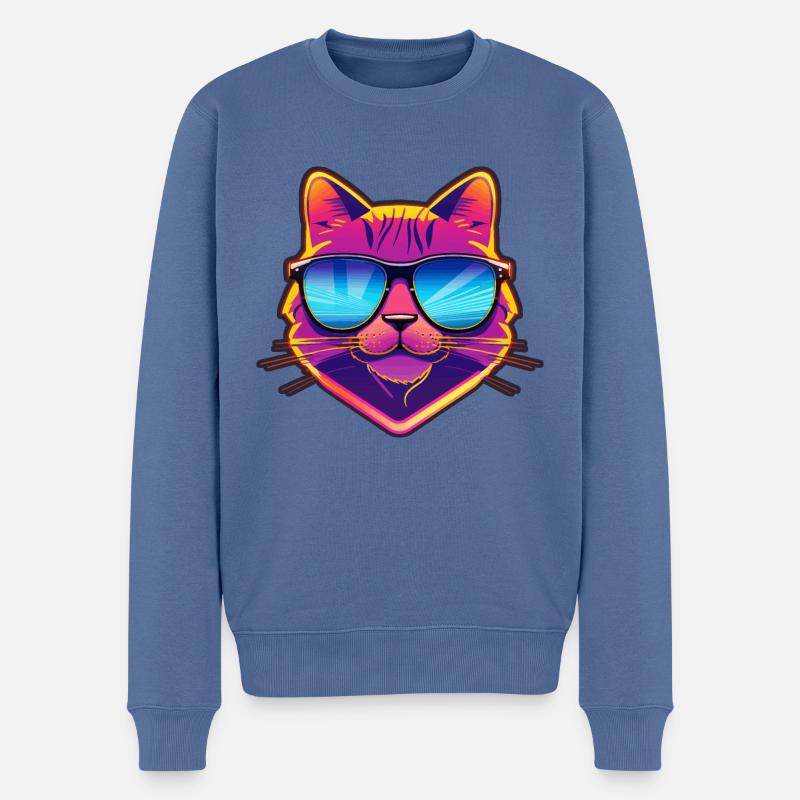 Coole Katze mit Sonnenbrille - Männer Premium Bio Pullover - Taubenblau