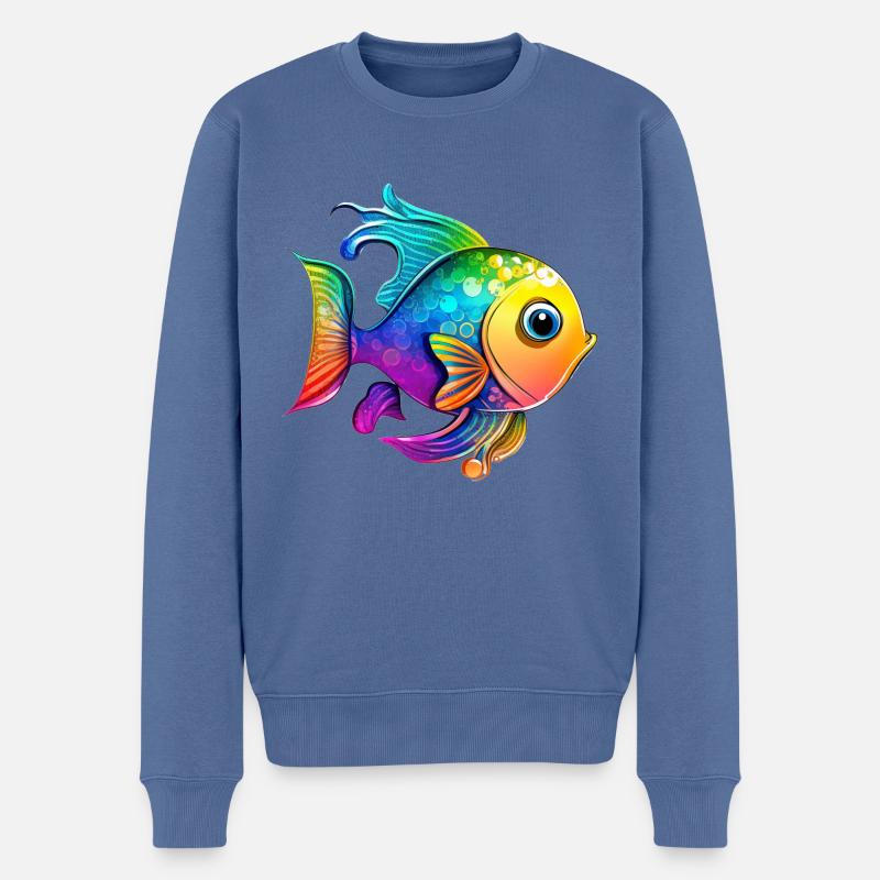 Dessin arc-en-ciel de poisson - Pull Premium bio Homme - bleu pigeon