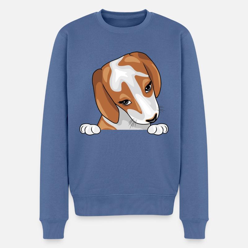 Peeking timide chiot Beagle - Pull Premium bio Homme - bleu pigeon