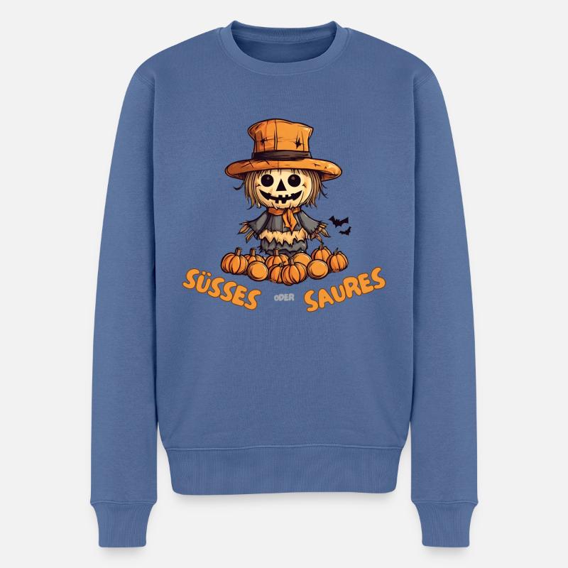 Süßes oder Saueres Halloween Vogelscheuche - Männer Premium Bio Pullover - Taubenblau