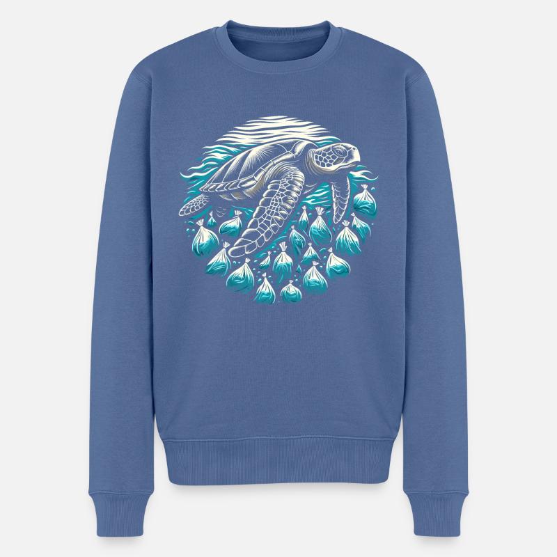 Tortue pollution - Pull Premium bio Homme - bleu pigeon