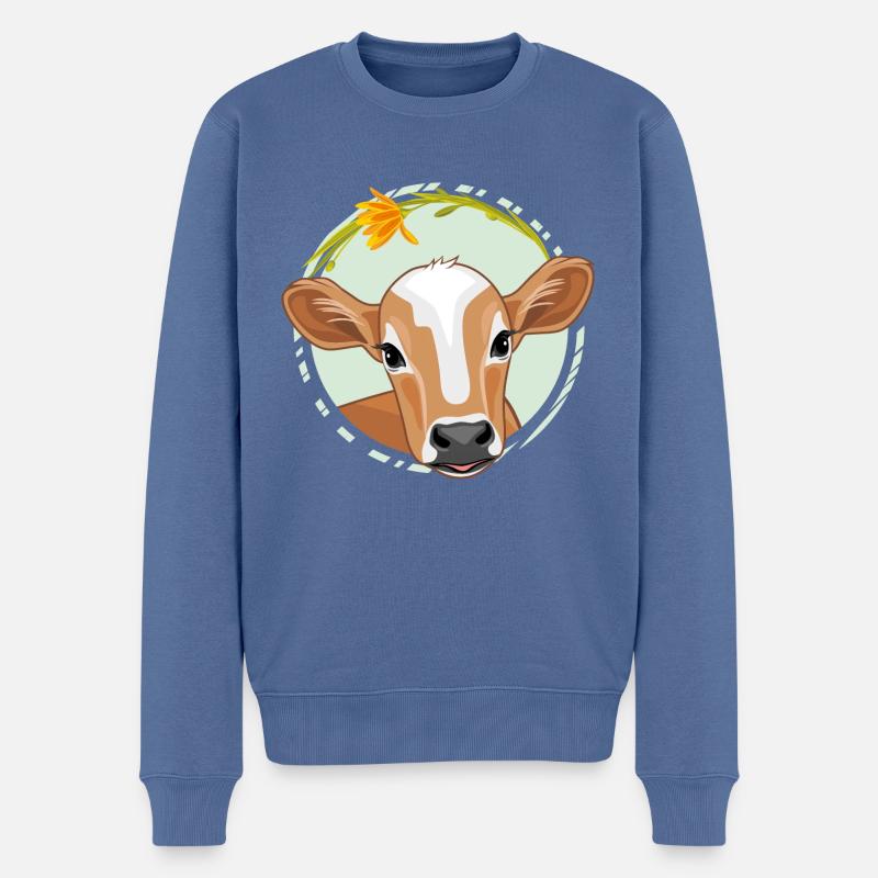 Niedliches guckendes Kalb - Männer Premium Bio Pullover - Taubenblau