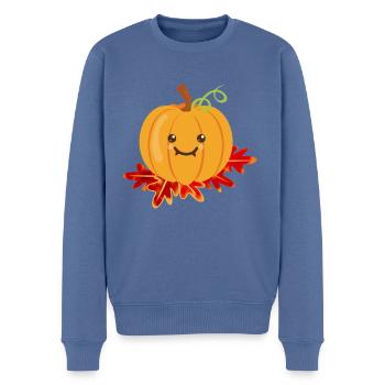 Kürbis | Halloween - Männer Premium Bio Pullover - Taubenblau - Vorne - Nico (187cm)