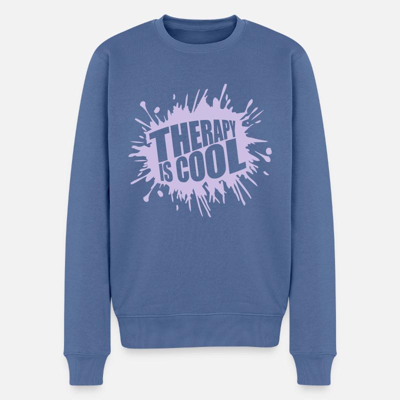 therapy is cool Zitat - Männer Premium Bio Pullover - Taubenblau