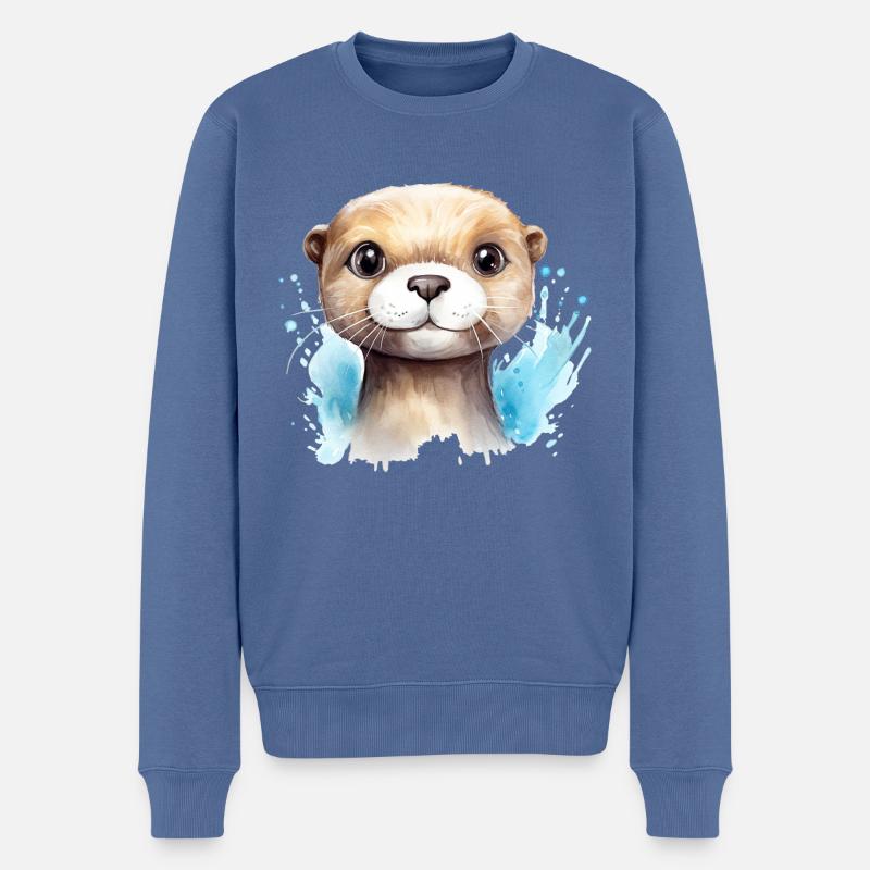 Dessin à l’aquarelle de loutre - Pull Premium bio Homme - bleu pigeon