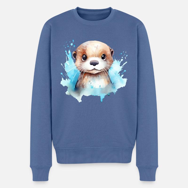 Otter Wasserfarben Zeichnung - Männer Premium Bio Pullover - Taubenblau