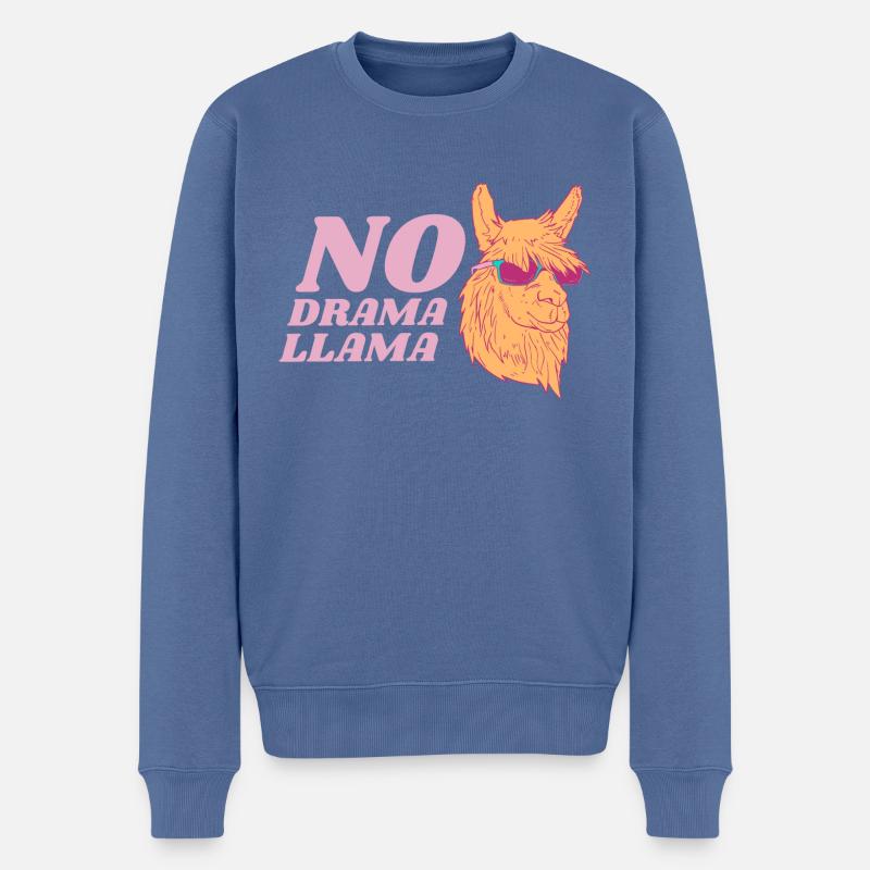 No Drama Llama - Retro Vintage 60s 70s Geek Design - Männer Premium Bio Pullover - Taubenblau