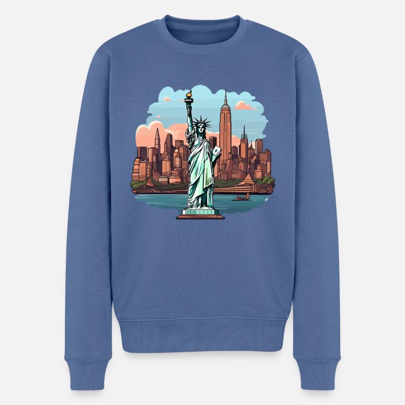 New York - Männer Premium Bio Pullover - Taubenblau