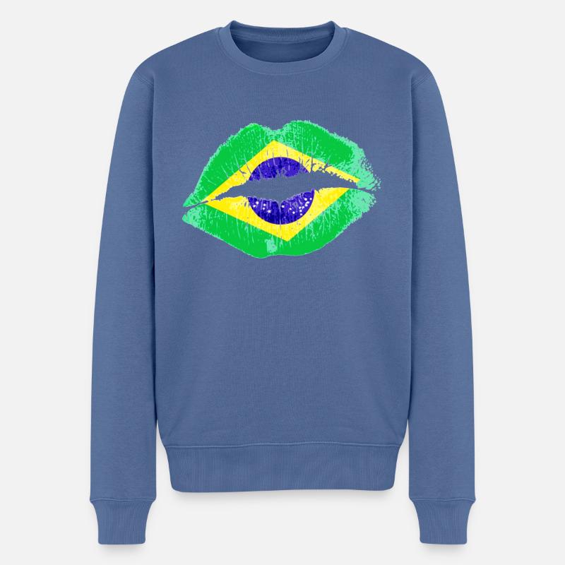 Kuss (Brasilien / Brazil) - Männer Premium Bio Pullover - Taubenblau