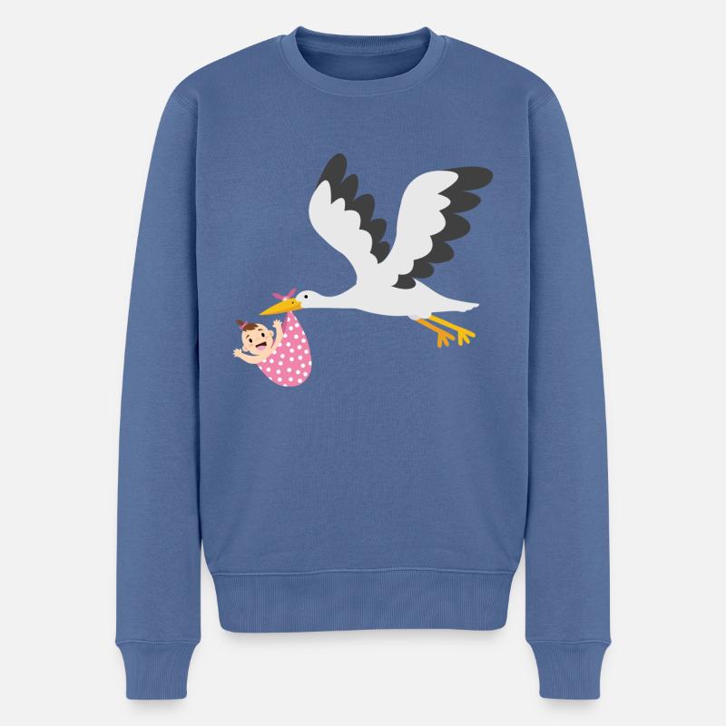 Cigogne avec bébé - Pull Premium bio Homme - bleu pigeon