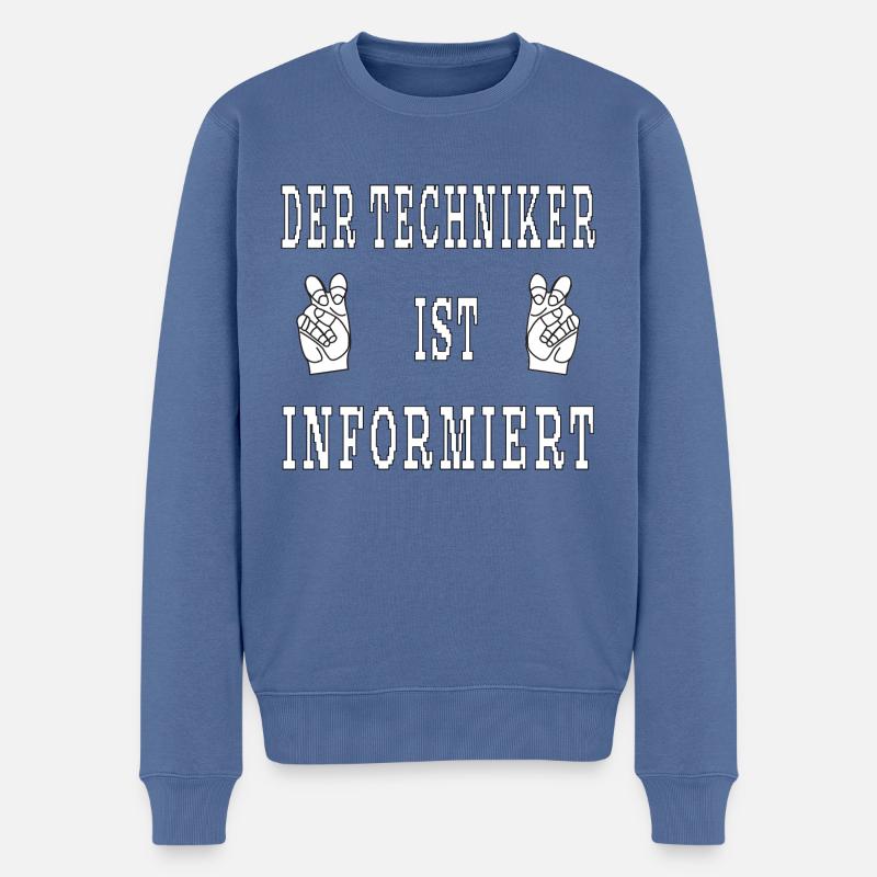 Der Techniker ist informiert in Anführungszeichen - Männer Premium Bio Pullover - Taubenblau