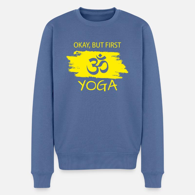 Lustiger Yogaspruch - Männer Premium Bio Pullover - Taubenblau