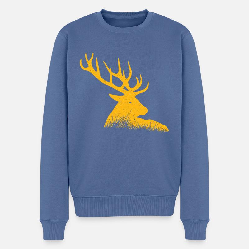 Hirsch - Männer Premium Bio Pullover - Taubenblau