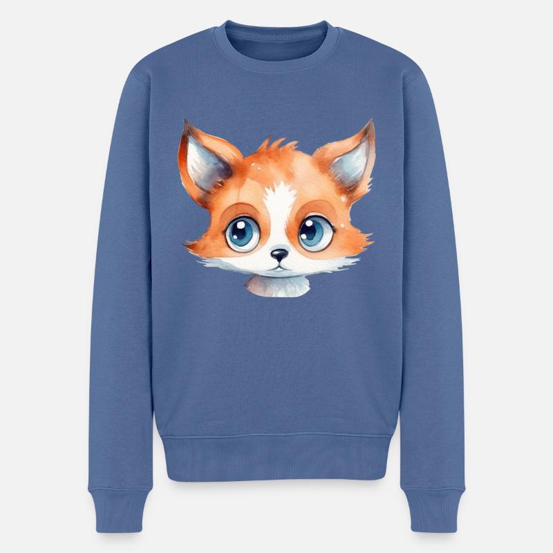 Fox Head Dessin Aquarelle - Pull Premium bio Homme - bleu pigeon