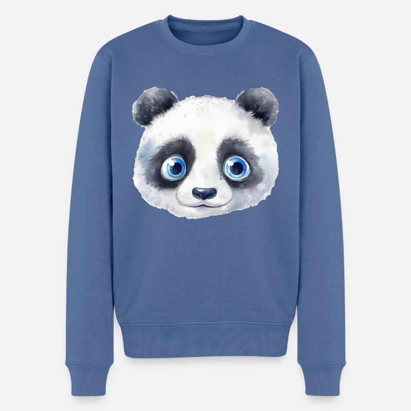 Panda Wasserfarben - Männer Premium Bio Pullover - Taubenblau