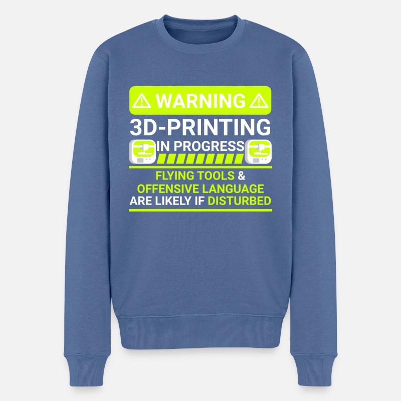 warning 3d printing in progress - Männer Premium Bio Pullover - Taubenblau