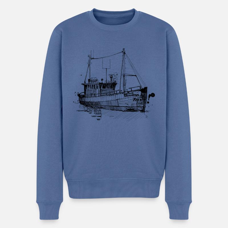 Fischkutter Zeichnung - Männer Premium Bio Pullover - Taubenblau
