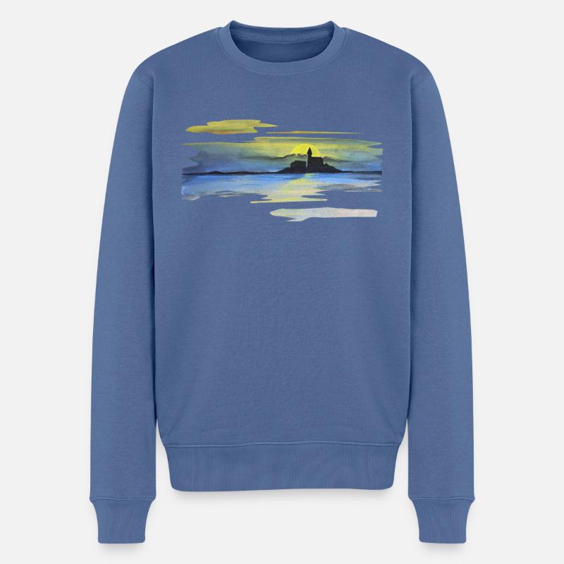 Burg, Sonnenuntergang, Geschenkidee, Pastell - Männer Premium Bio Pullover - Taubenblau