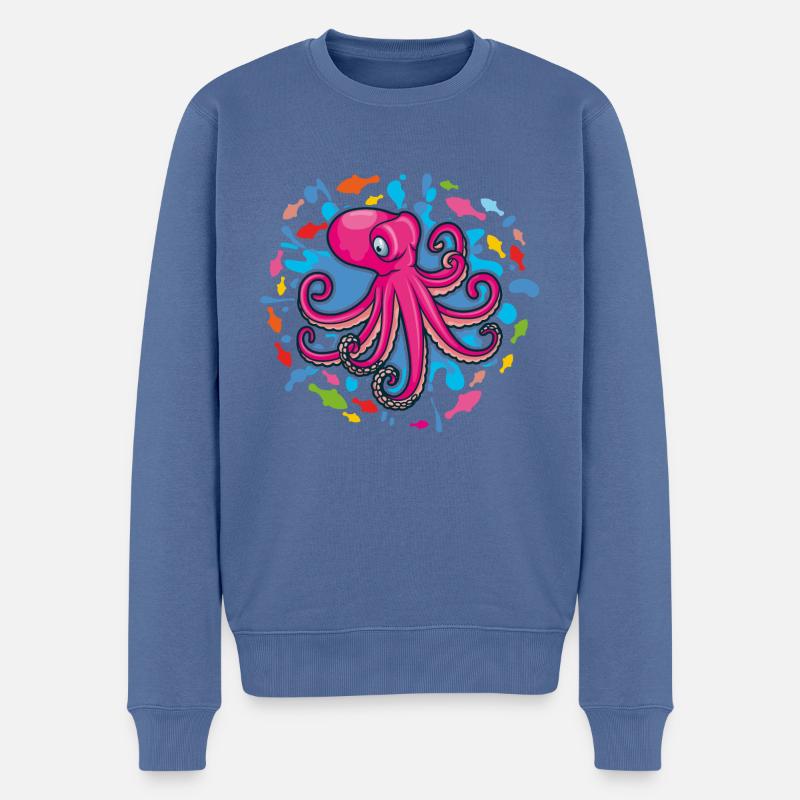 Poulpe rose - Pull Premium bio Homme - bleu pigeon