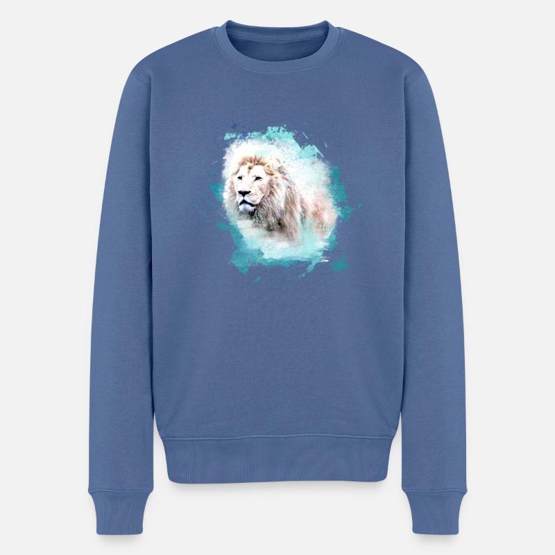 lion, tête de lion, graffiti, vert, lion blanc, graffiti - Pull Premium bio Homme - bleu pigeon
