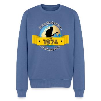 50ème anniversaire Secouer cette planète depuis 06/1974 - Pull Premium bio Homme - bleu pigeon - Devant - Nico (187cm)