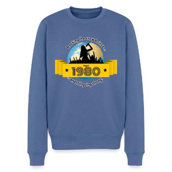 44. Anniversaire Qui fait vibrer la foule depuis 08/1980 - Pull Premium bio Homme - bleu pigeon - Devant - Nico (187cm)