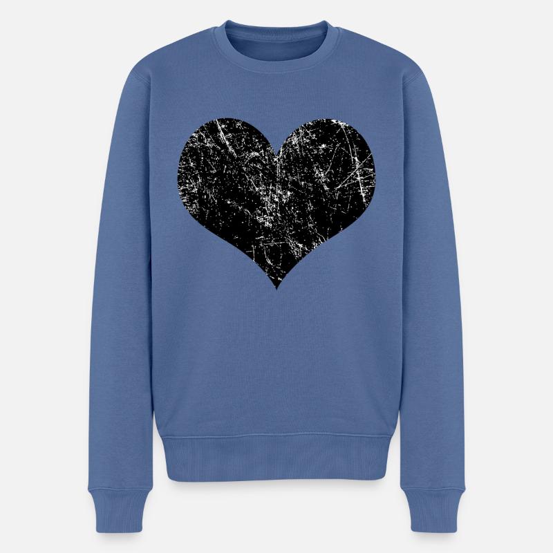Schwarzes Herz - Männer Premium Bio Pullover - Taubenblau