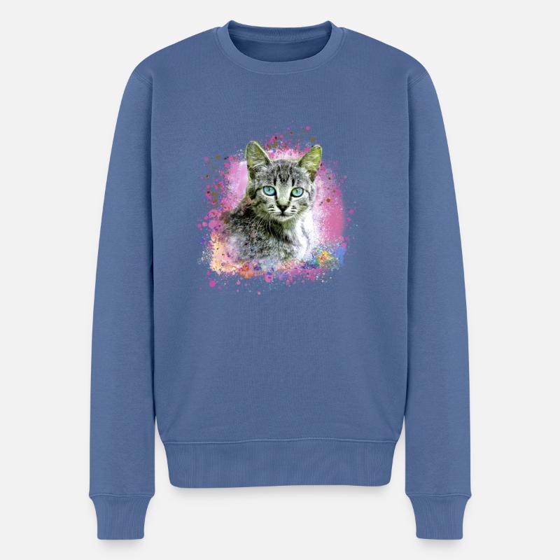 chat, chaton, graffiti, peinture, coloré, chat domestique - Pull Premium bio Homme - bleu pigeon