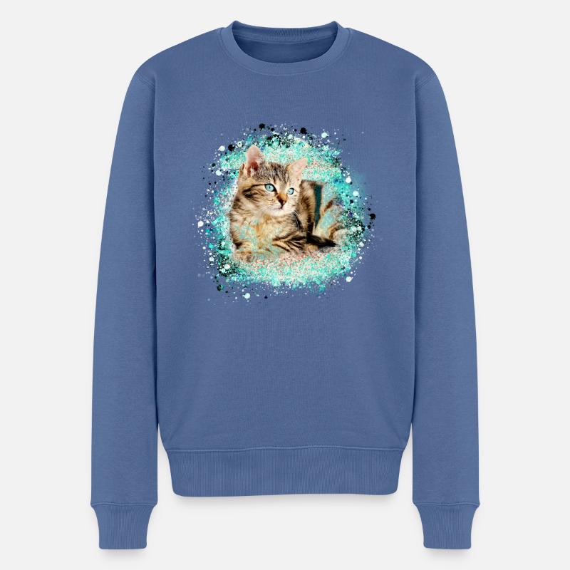 katze, bunt,aquarell, malerei,graffiti,tigerkatze, - Männer Premium Bio Pullover - Taubenblau