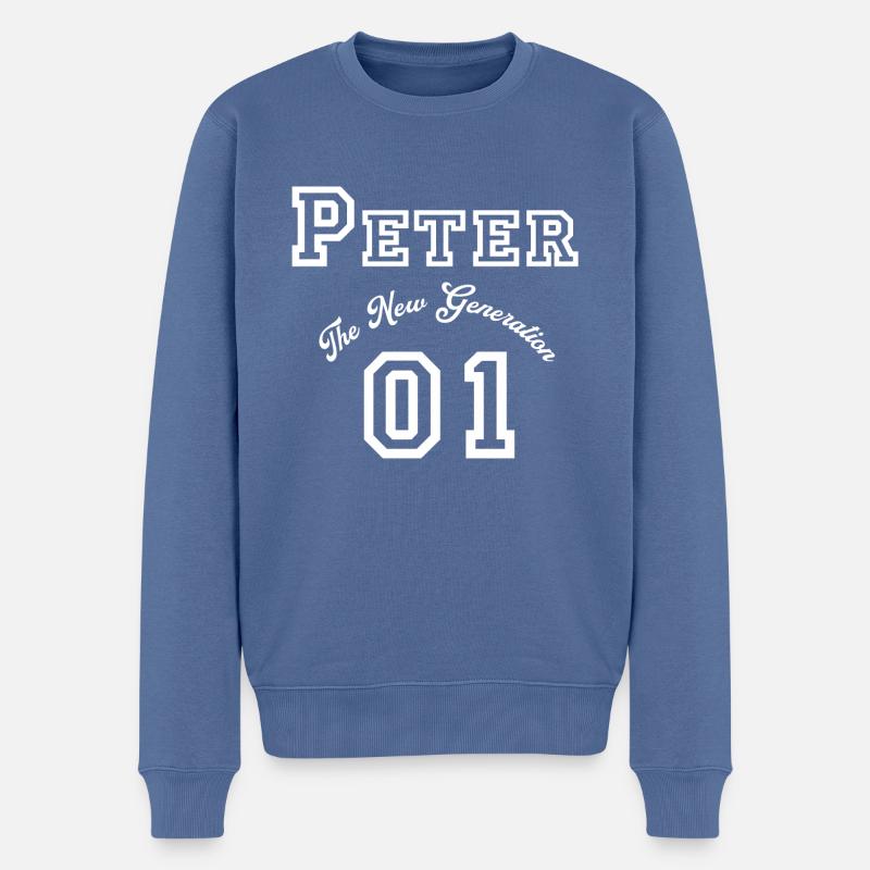 Prénom Peter white - Pull Premium bio Homme - bleu pigeon
