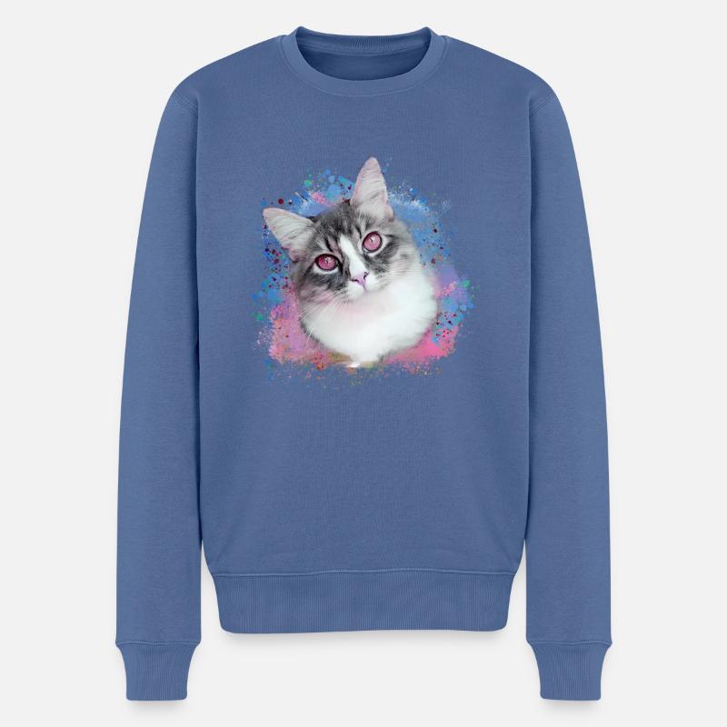 chat, coloré, aquarelle, art, peinture, graffiti, rose - Pull Premium bio Homme - bleu pigeon
