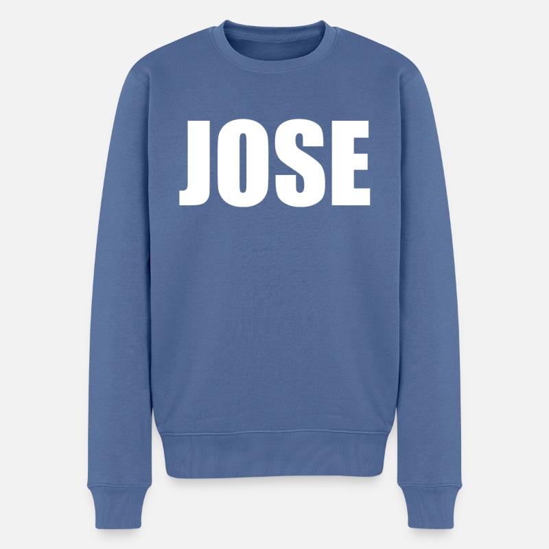 Vorname: Jose weiß - Männer Premium Bio Pullover - Taubenblau