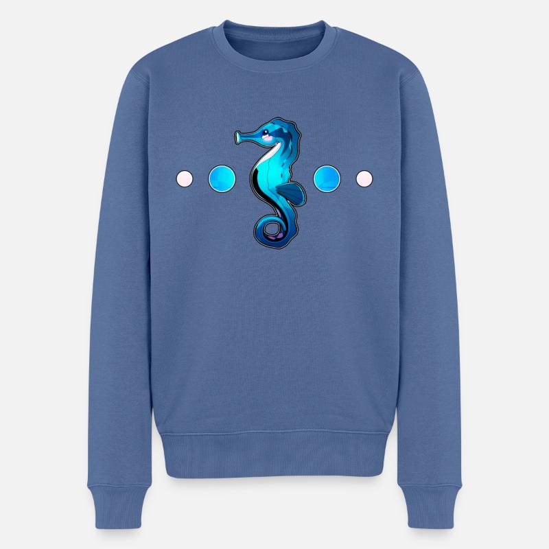 Seepferdchen mit Punkten - Männer Premium Bio Pullover - Taubenblau