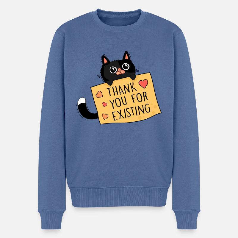 Chat et Gratitude - Pull Premium bio Homme - bleu pigeon
