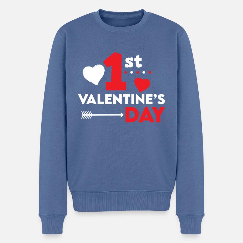 Saint Valentin 1ère Saint Valentin - Pull Premium bio Homme - bleu pigeon