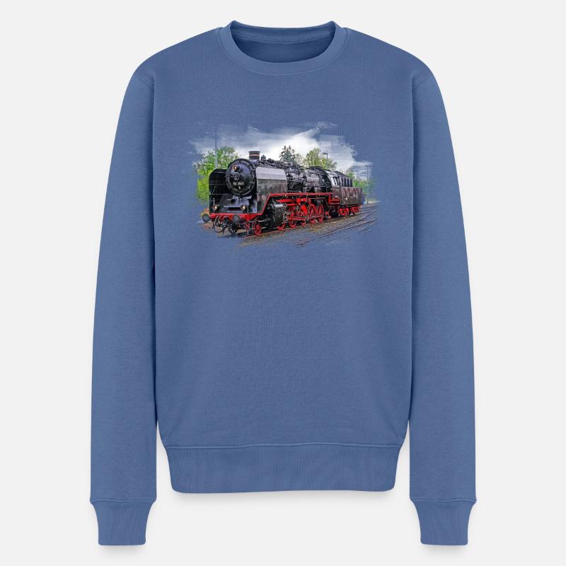 Dampflok 50 3501 Aquarell - Männer Premium Bio Pullover - Taubenblau
