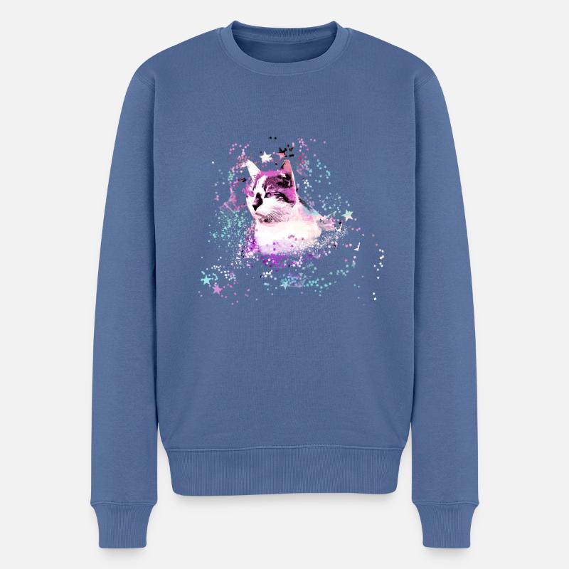 katze,bunt,,aquarell,kunst,malerei,graffiti,sterne - Männer Premium Bio Pullover - Taubenblau