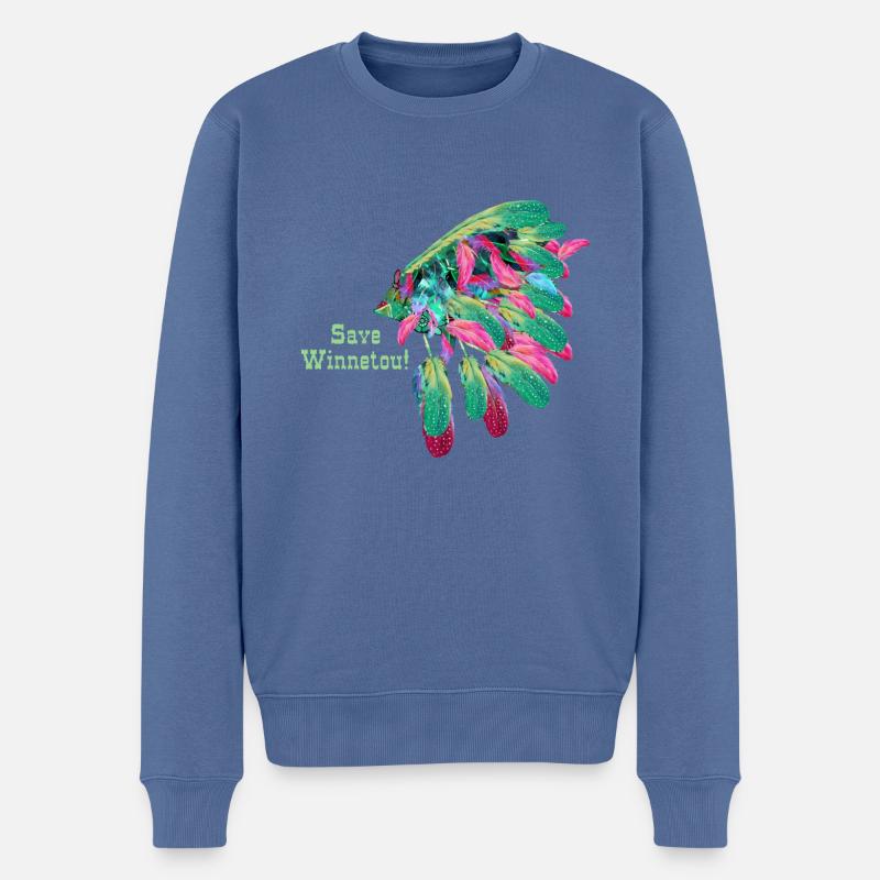 save winnetou,winnetou,indianer,Federn,Häuptling - Männer Premium Bio Pullover - Taubenblau
