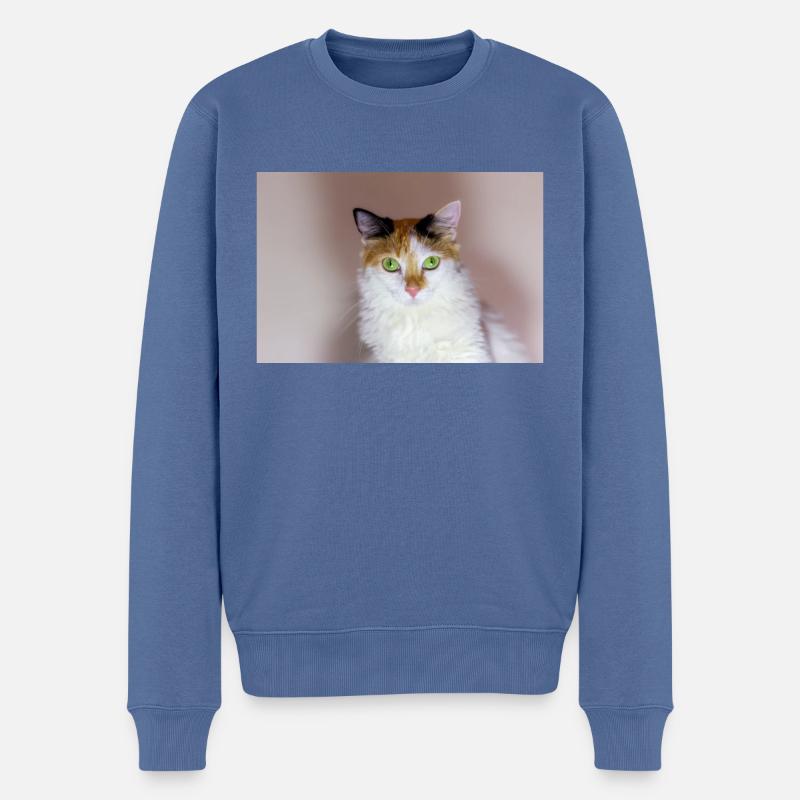le chat au doux regard - Pull Premium bio Homme - bleu pigeon