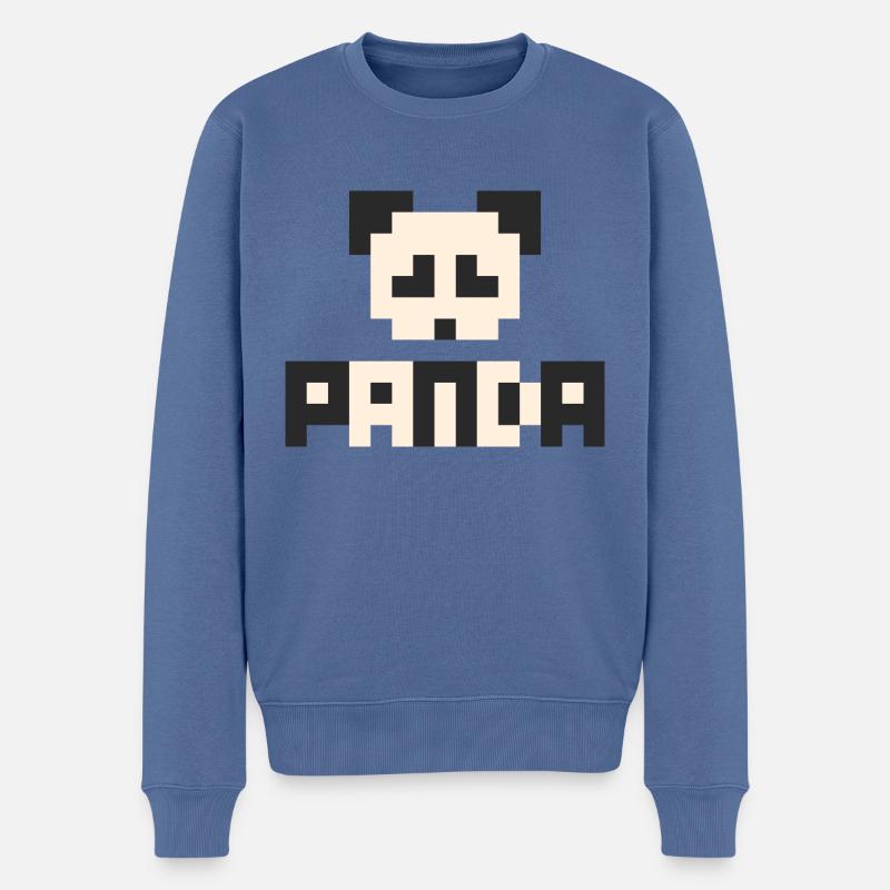 Panda 8 bits - Pull Premium bio Homme - bleu pigeon