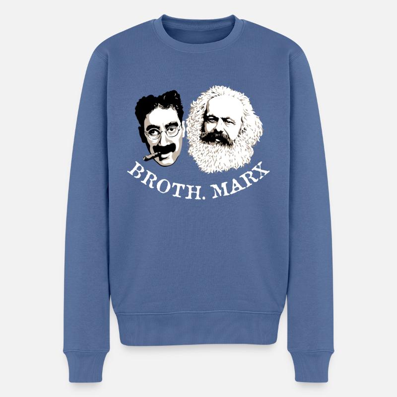 Brothers Marx - weisse Typo - Männer Premium Bio Pullover - Taubenblau